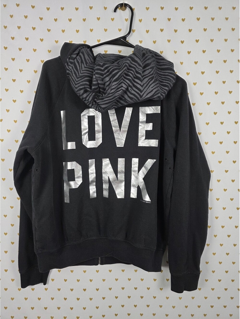 Victorias Secret Pink VINTAGE Zebra LOVE Full Zip Hoodie Jacket Medium